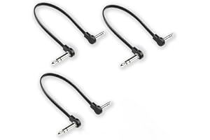 M MAKA Flat Low Profile Stereo Guitar Patch Cable 12 inch for Effects Pedals, 1/4 inch TRS Right-Angle, Black, 3-Pack