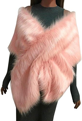 Women NEWONESUN Faux Fox Fur Long Shawl Stole Wrap Bridal Wedding