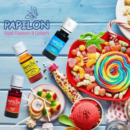 Papilon Food Flavours & Colours Lemon Yellow, Super Red, Pink, Black, blue, Green Gel Food Colour Set of 6 x 20gm 4