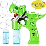 Bubble Gun,Dinosaur Bubble Shooter Electric Music Bubble Dispenser for Toddlers Soap Bubble Blower Toy Automatic Bubble Wand with Music & Lights Extra Refill Bottle Bubble Toy for Kids 3+ Years Old