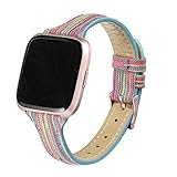 bayite Slim Woven Bands Compatible with Fitbit Versa/Versa 2 Bands, Durable Canvas Fabric Strap with Soft Leather Lining Women (5.5