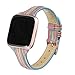 bayite Slim Woven Bands Compatible with Fitbit Versa/Versa 2 Bands, Durable Canvas Fabric Strap with Soft Leather Lining Women (5.5
