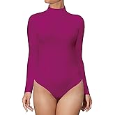 SHEIUGU Mock Neck Turtleneck Long Sleeve Bodysuits for Women Basic Ribbed Bodysuit
