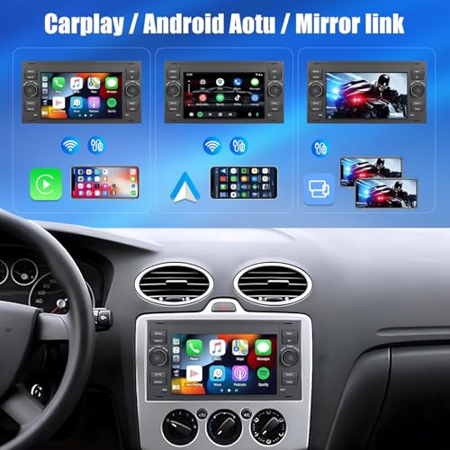 SIXWIN 2+64GB Android 15 Car Radio for Ford Fiesta C/S-MAX Transit Galaxy Connect Kuga Mondeo with CarPlay, Android Auto- 7 Inch Touch Screen with Mirror Link, Bluetooth, WiFi, GPS, FM/RDS,EQ
