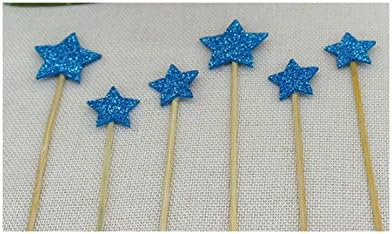 ADELEWAYS Cocktail Sticks Party Frilled Toothpicks Sandwich Appetizer Cocktail Cake Cupcake Picks Party Supplies Plates Star Picks Blue Set of 6 Pcs