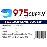 975 Supply - Index Card Laminating Pouches - 5 Mil - 3-1/2" x 5-1/2" - 200 Pouches