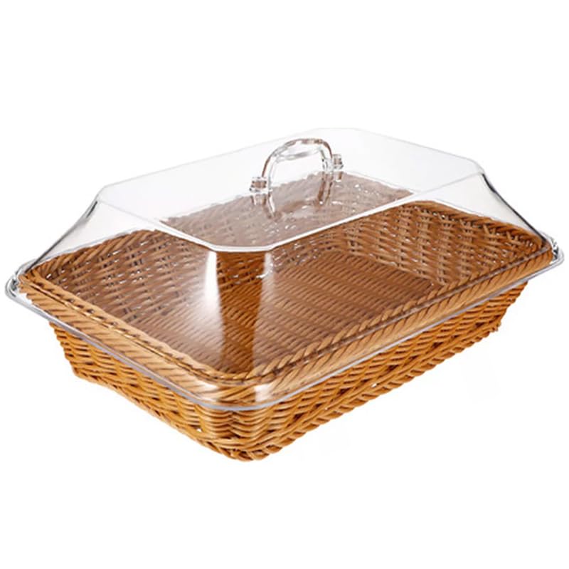 Cesta De Pão De Vime Com Tampa De Acrílico Para Alimentos (Marrom)