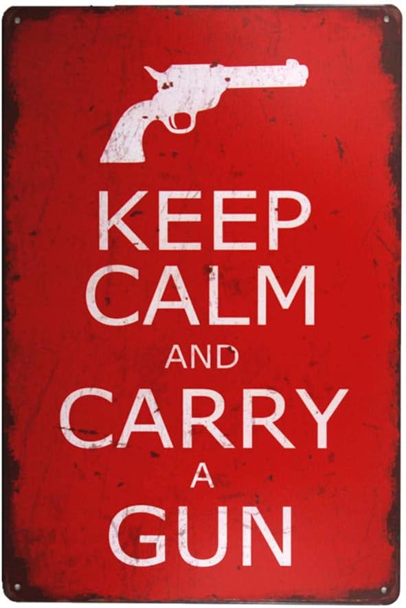 Yunuo-" Keep Calm and Carry a Gun " Metal Tin Sign Rustic Wall Plaque Garage Bar Decor