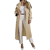 Muchpow Women's Long Trench Coat Double Breasted Lapel Oversized Windproof Overcoat with Belt