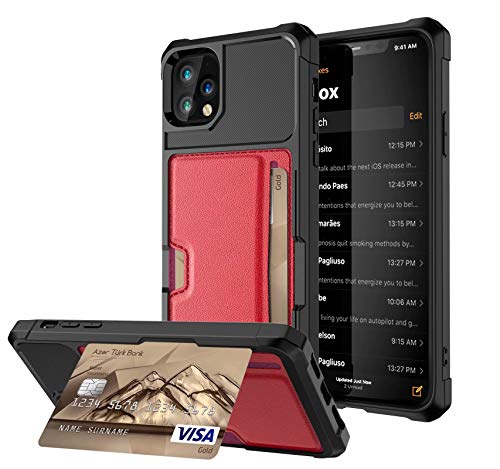 iPhone 11 Pro Max 2019 6.5 Case, Ranyi Carbon Fiber Wallet Case with Credit Card Holder Shock Absorbing Resilient TPU Rubber Defender Protective Case for 2019 6.5 Inch iPhone 11 Pro Max (red) - Thumbnail 7
