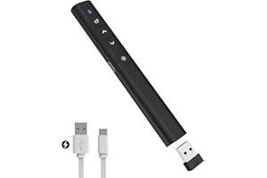 SunnyOcean Presentation Clicker, Rechargerable Powerpoint Clicker Wireless Presenter Remote with Laser Pointer, 2.4GHz Hyperlink Volume Presentation Clicker for Powerpoint Computer Laptop Mac (Black)
