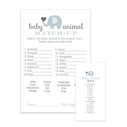 Amazon Com Blue Elephant Baby Shower Game Animal Match 25 Pack Amazon Com Blue Elephant Baby Shower Game Animal Match 25 Pack