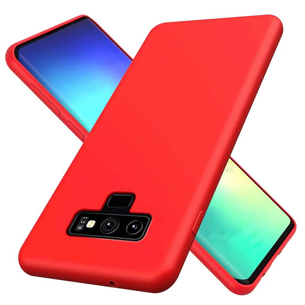 NiaCoCo Compatible with Samsung Galaxy Note 9 Case Ultra Thin Shockproof Liquid Silicone Phone Case Soft Gel Rubber Microfiber Stripe Protector Case (Red)