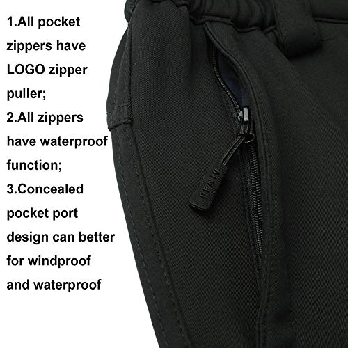 Men's Warm Softshell Fleece Lined Hiking Ski Pants Water Repellent Windproof Black - Thumbnail 4