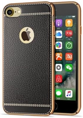 Luxury PU Leather Litchi Grain Bling Plating Frame Phone Cases For iphone7 Ultra Thin Soft TPU Back Cover (Black)