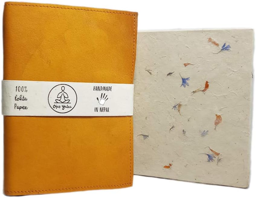 Tan Leather Journal Handmade - Blank A5 Journal Box Set with Ribbon - Eco-friendly Lokta Paper Notebook - Vintage Leather Diary for Women & Men - Ideal Gift for Writing Poetry, Sketching & Painting