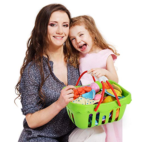 NextX Play Food for Kids Kitchen, Pretend Play Kitchen Accessories Set, Cutting Fruits Vegetables Kitchen Toy for Boys Girls