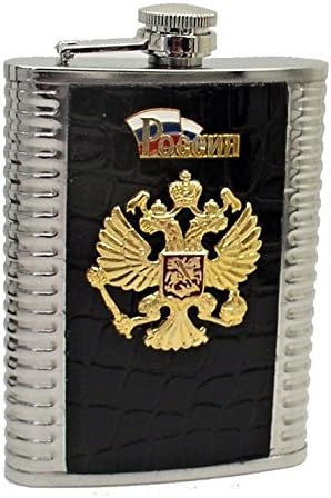 8 oz. Stainless Steel Alcohol and Spirits Flask Canteen w/Russian Soviet Military Army Badge KGB USSR CCCP