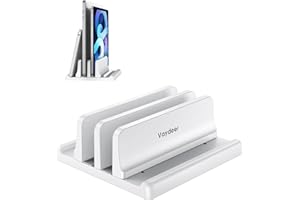 Vaydeer Vertical Laptop Stand for Desk, Dual Slots Plastic Laptop Holder with Space Saving 4-in-1 Design, Adjustable Laptop Stand Supports MacBook, Chromebook, Surface, Dell (White)