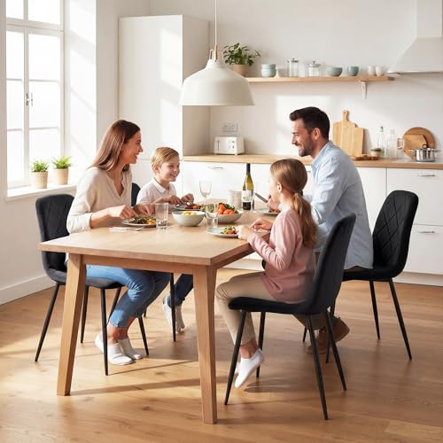 HOMCOM Dining Chairs Set of 4, Upholstered Kitchen Chair with Metal Legs, Modern Dining Room Chairs for Kitchen, Black