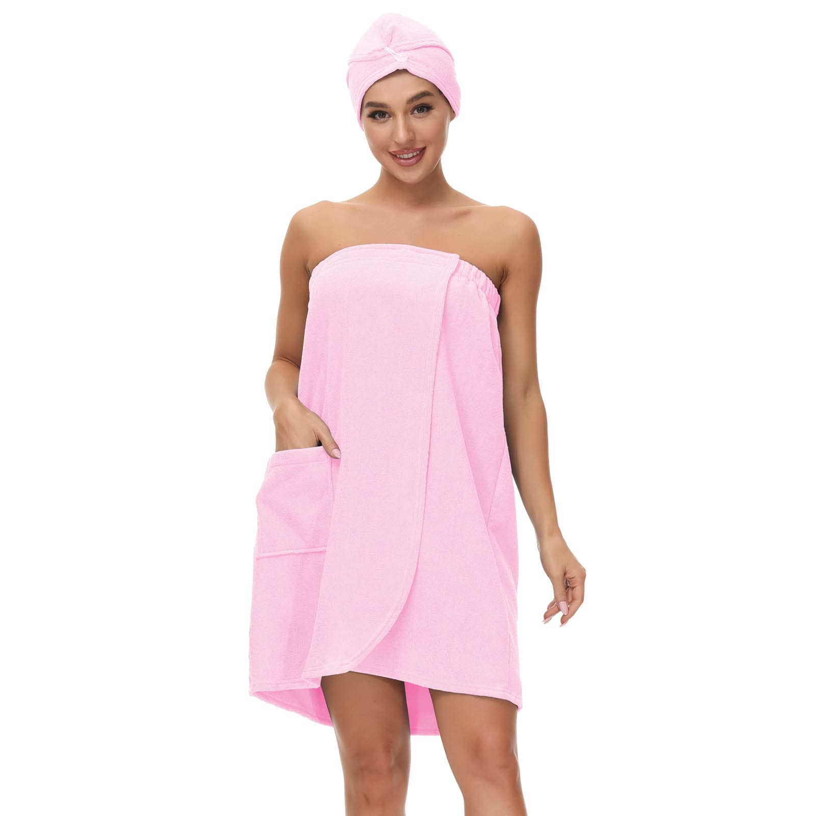 Verve Jelly Women's Bath Wrap Set with Hair Towel Spa Shower Body Wrap Robe Pink XXL