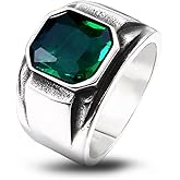 INRENG Men's Stainless Steel Vintage Square Ruby Stone Ring Signet Biker Band Red/Black CZ Crystal