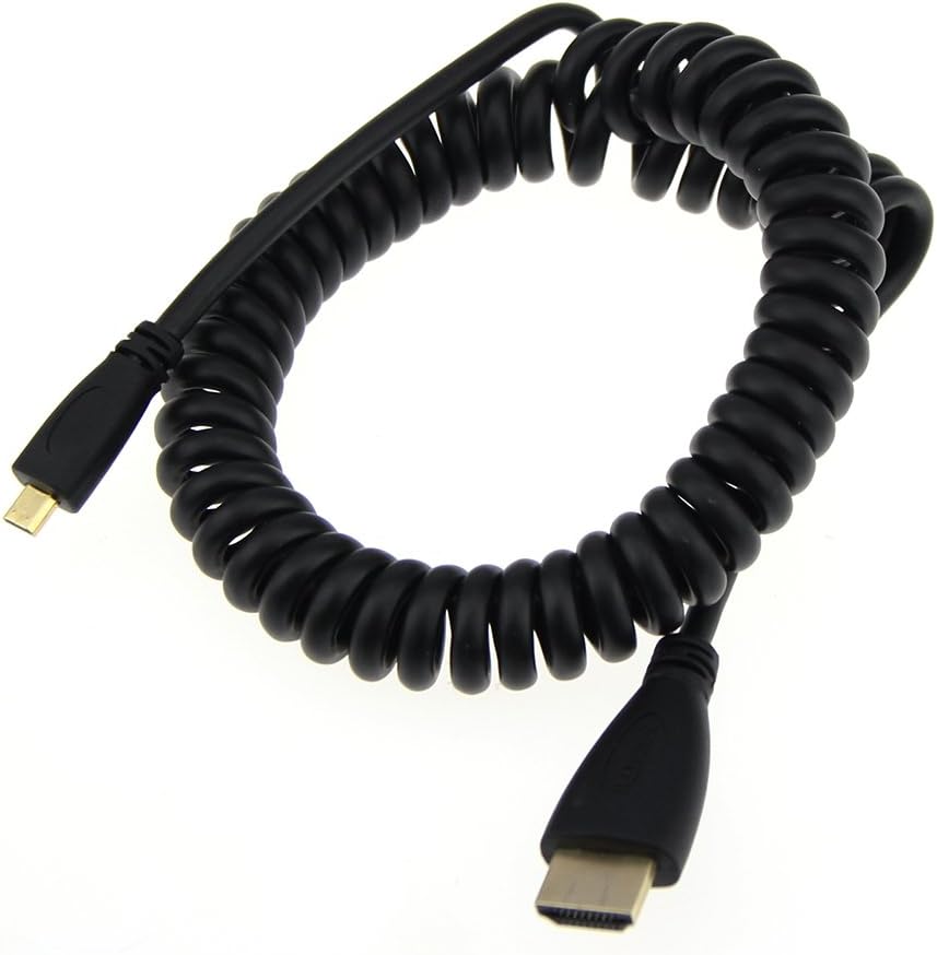 Amebay Micro HDMI Male to HDMI Male Stretch Spring Cable for 1080P HDTV