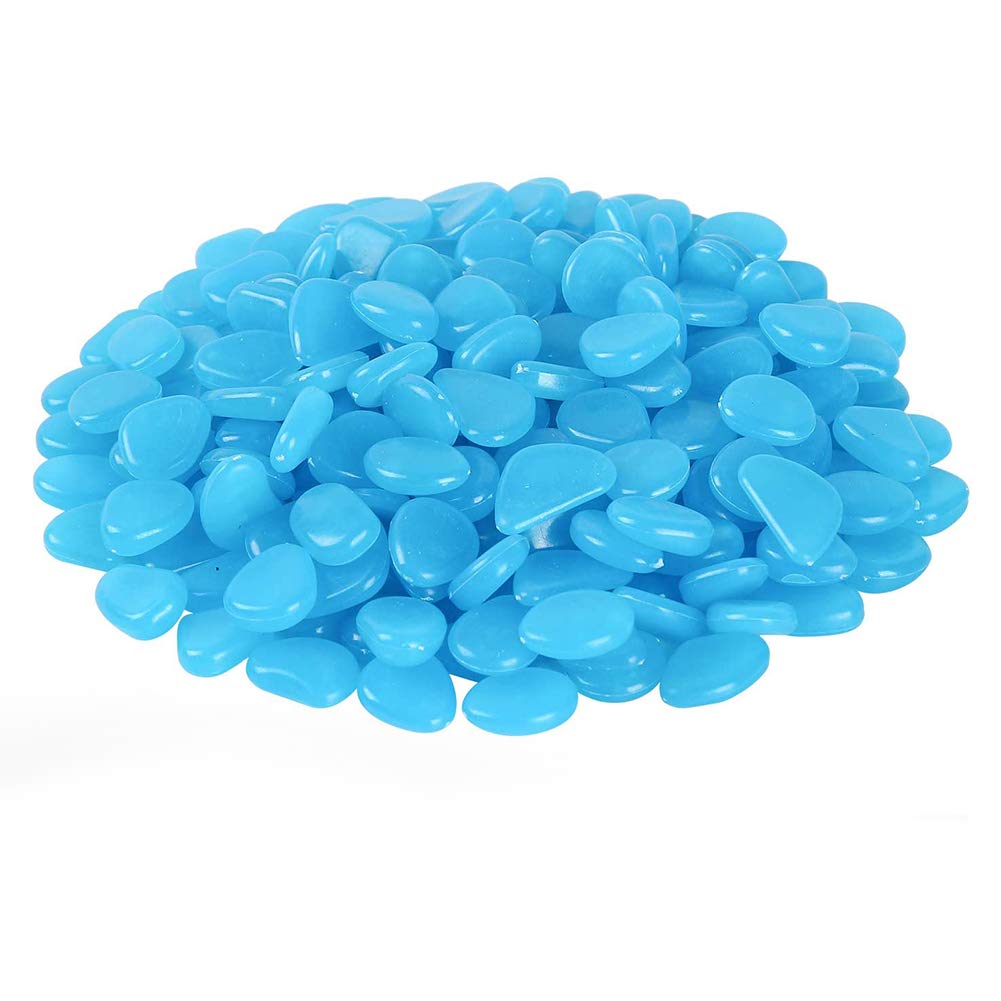 YUIP 200 Pcs Glowing Pebbles Glow in the Dark Stones Rocks Luminous Cobblestones or Garden Walkways Decoration, Aquarium Fish Tank, Park Ornaments, Backyard Driveway Décor (Blue)
