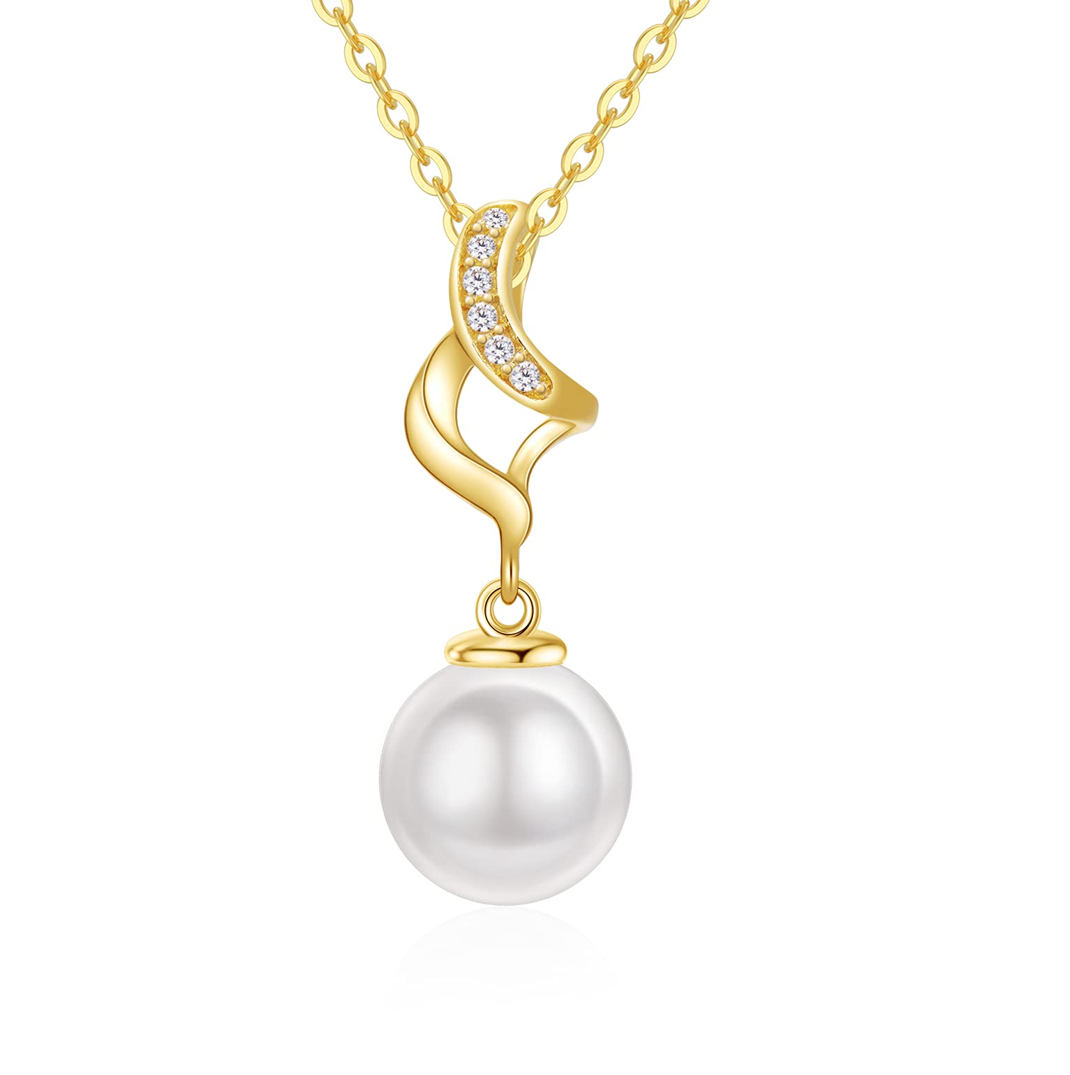 SISGEM 9 ct Gold Pearl Necklace, Solid Yellow Gold 8mm Freshwater Cultural Pearl Necklace with Infinity Pendant, for Women Girls Ladies Mum Sisters, 16"+1"+1"