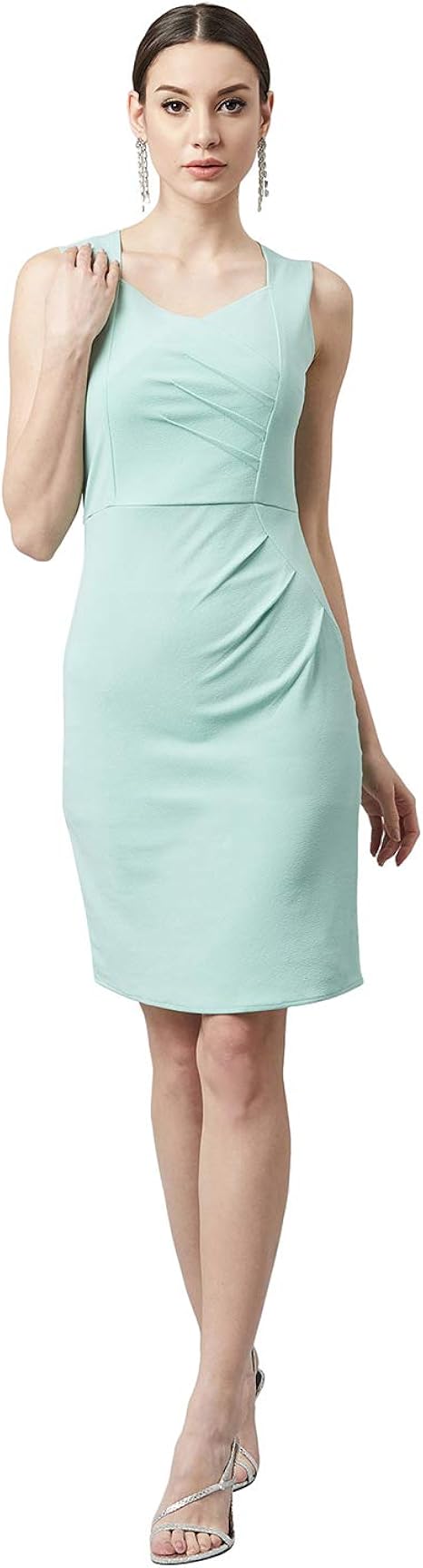 Buy PoshBery Sea Green Dress with Front Pleat Detail at Amazon.in