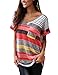 Women Summer V-Neck Short Sleeve Colorful Striped T-shirt Blouse Tops