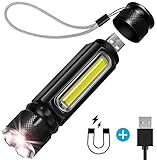 BIBTIM [USB Rechargeable] Tactical Flashlight Built-in Side Light and Magnet (18650 Battery Included), Brightest 1200 Lumens Cree L2 LED (Best), Zoomable, IP65 Water Resistant, Mini, Indoor/Outdoor