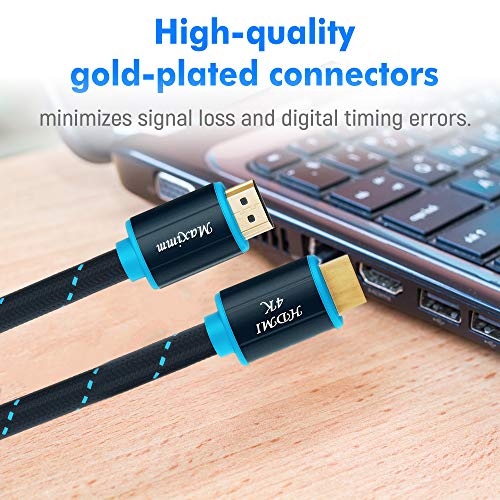 Maximm High-Speed HDMI 2.0 4K Nylon Braided Cable, 15 Feet, 3-Pack (Includes Cable Clips, Ties and Right Angle Adapter)