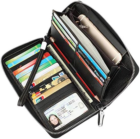 Women's RFID Blocking Real Leather Zip Around Wallet Clutch Large Travel Purse Wristlet