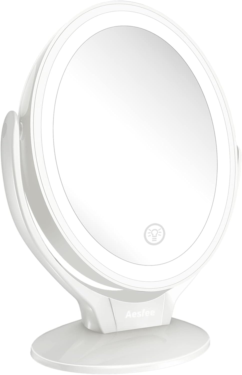 Mirrors - Aesfee LED Lighted Makeup Vanity Mirror Rechargeable,1x/7x Magnification Double Sided 360 Degree Swivel Magnifying Mirror with Dimmable Touch Screen, Portable Tabletop Illuminated Mirrors - White