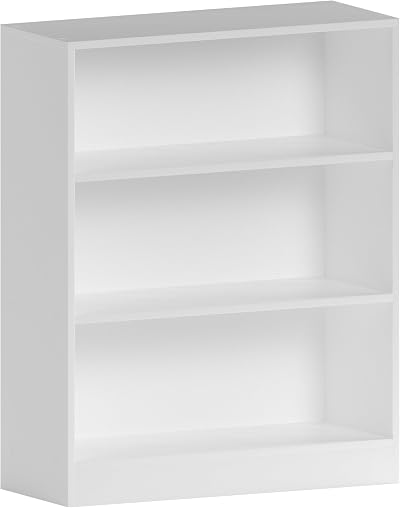 Vida Designs Cambridge 3 Tier Low Bookcase White Modern Wood Shelving