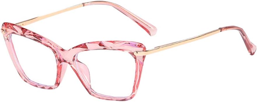 Deylaying Cateye Anti UV Blue Light Blocking Computer Glasses Anti Glare Fatigue Eyewear Lightweight Women Transparent Lens Eyeglasses (Pink)