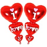KatchOn I Love U Balloon Pack of 2 - Helium Supported - Red Love Heart Balloons - Valentine Day Decorations and Gift Idea for Him or Her - Wedding Birthday Decorations - Ribbon & Straw Included