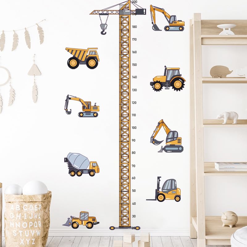 HGDESIGN® Wall Sticker Height Chart Tape Measure Tree Construction Vehicle Wall Sticker Wall Decoration for Children's Room Baby Room Child Baby Boy Girl (B)