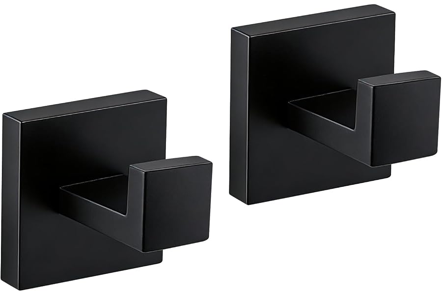 JOPOFI 2 Piece Towel Hook - Bathroom Robe Hook - Matte Black | Wall Mounted Towel Hooks for Bathroom, Stainless Steel Towel Holder for Bathroom, Heavy Duty Towel Holder, Coat Hook