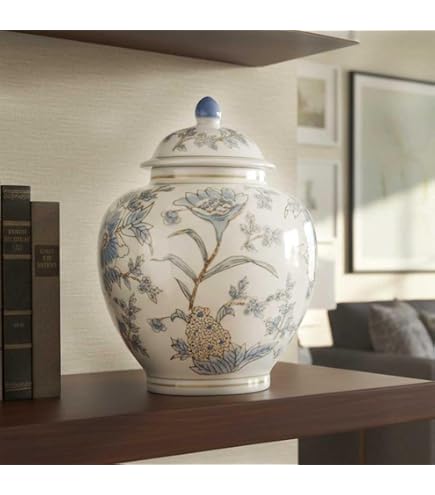 Amazon.com: 14 Inch Tall Blue And White Floral Hexagonal Ceramic