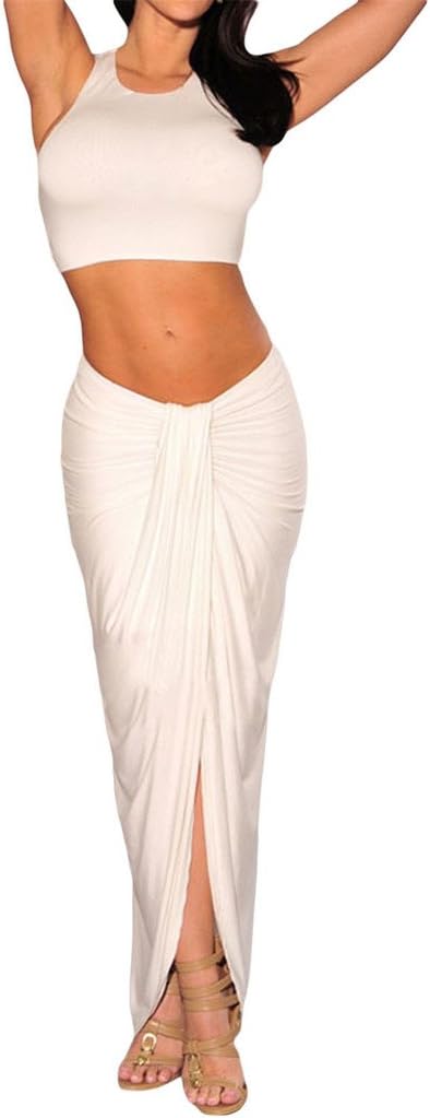 Orcfly Women's Cascading Two Piece Skirt Set One Size White