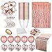 Rose Gold Party Decorations-Sequin table Runners-Rose Gold Napkins- Elegant Rimmed Cups-Rose Gold confetti Ballons-Confetti Table-Foil curtain Photo Booth Backdrops-Let's Create!