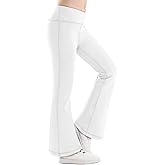 Girls Flare Leggings Yoga Pants Cross Over High Waisted Bell Bottoms for Girls Kids Teens Stretchy Casual Bootcut Leggings for Dance Activewear Full Length White 11Y-12Y