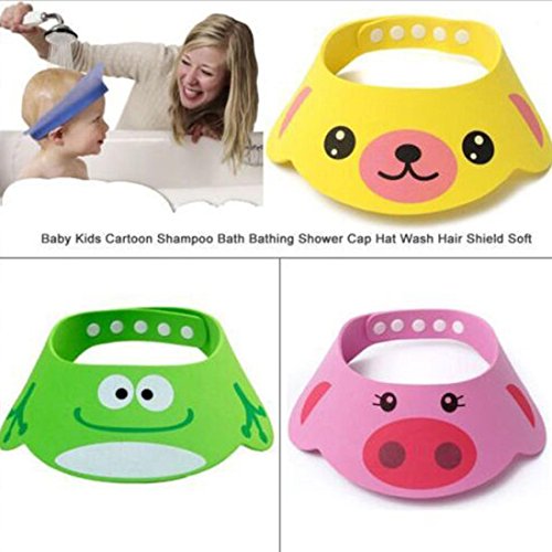 Datework Adjustable Baby Child Kids Shampoo Bath Shower Cap Wash Hair Hat (Pink) - Thumbnail 5