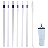 Replacement Straws for Owala 40 oz Tumbler - Include 6 Pack Straws and 1 Pack Cleaning Brush (White-blue)