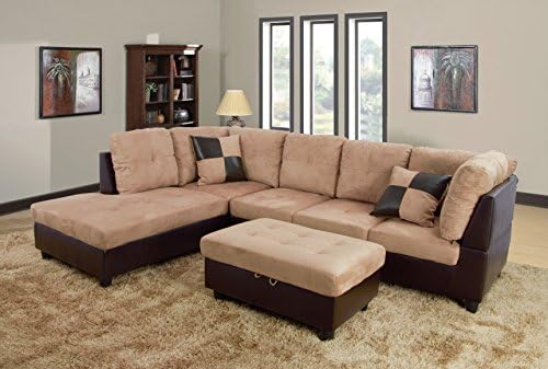 Eternity Home Andes 3 Seated Left Facing L Shaped Sectional Light Brown Sofa with Ottoman