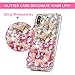 Mavis's Diary iPhone X Case, iPhone Xs Case, Full Edge Protective Plastic Case, 3D Handmade Crystal Clear Bling Pink and White Diamonds Shiny Rhinestone Double Heart Hard PC Cover for iPhone X/Xs
