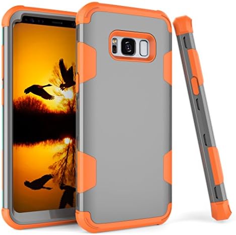 Samsung Galaxy S8 Case Dual Layer Armor Rugged Thin（Grey+Orange)