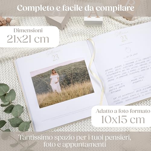 Wellode Pregnancy Diary in Italian with 105 Pages and Stickers – 9 Months of Memories to Keep Forever – Pregnancy Book to Fill in – Precious Gift for Future Mothers (Cream)